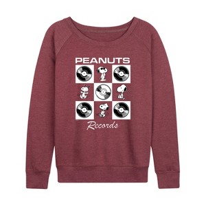 Women's - Peanuts - Snoopy Vinyl Lightweight French Terry Wide Neck Long Sleeve Shirt - 1 of 4