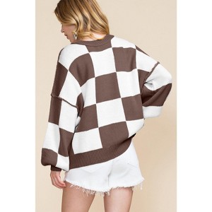 Women Checkered Bishop Sleeve Sweater - 1 of 4