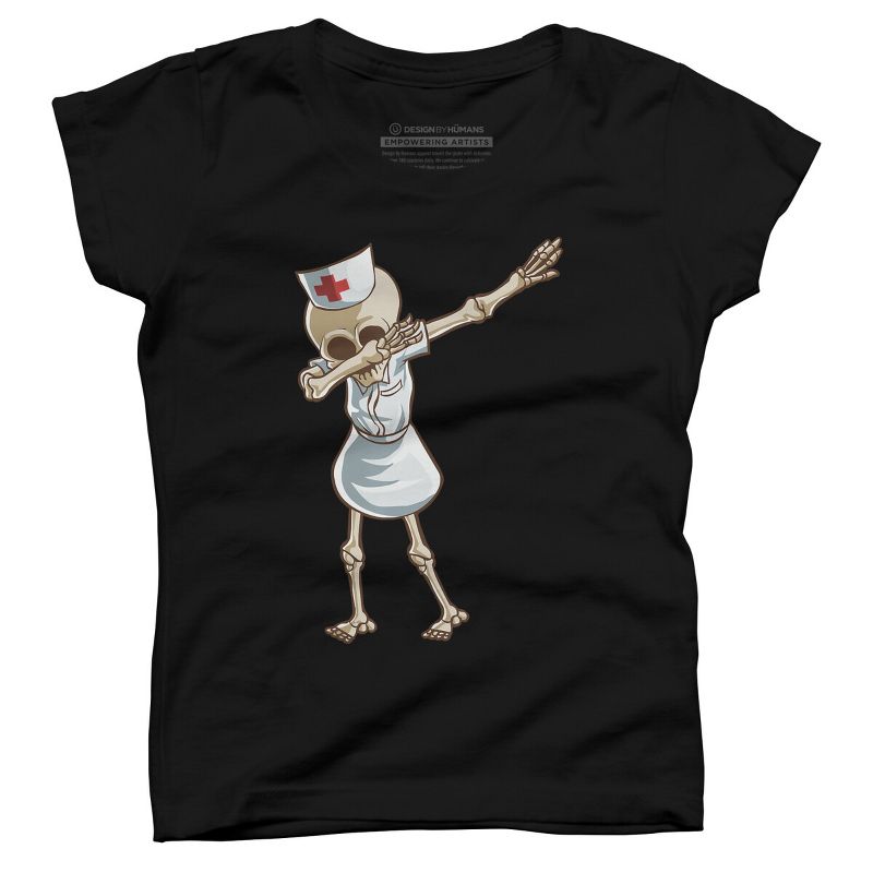 Girl's Design By Humans Halloween Dabbing Funny Skeleton Nurse RN Costume Gift By COVI T-Shirt, 1 of 4