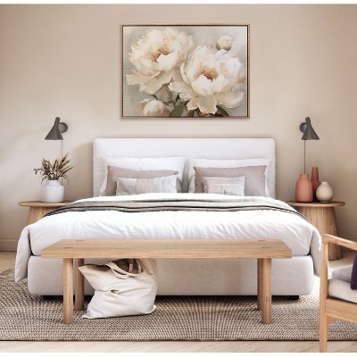 Gold Beaded Frame Painterly Peonies Canvas Wall Art