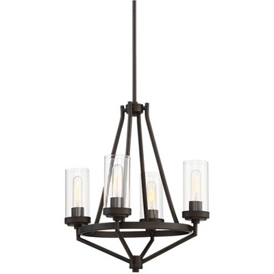 Franklin Iron Works Bronze Chandelier 18 1/2" Wide Rustic Clear Glass 4-Light Fixture Dining Room House Foyer Kitchen