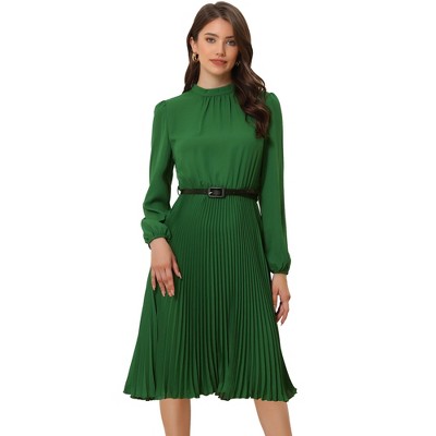 Allegra K Women's Work Long Sleeve Pleated Midi Shirt Dress : Target