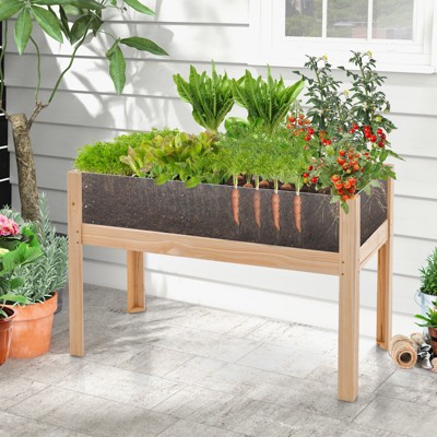 Natural Fir Wood 31" Raised Garden Bed with Acrylic Panels