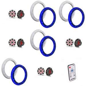Kicker (4 Pair ) 45KM84L 8" LED Marine Speakers & 51KLSR88 - 8.8-Inch to 8-Inch LED Adapter Rings & LED Remote Bundle - 1 of 4