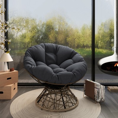 Vynxaria 40" Ergonomic Wicker Chair with Cloud Thick Density Fabric Cushion,3-proof Cover,High Capacity Iron Frame