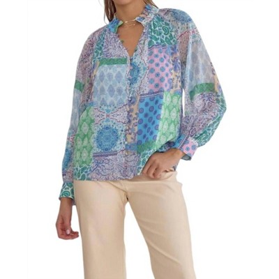 Women's Patchwork Print Long Sleeve Blouse - entro