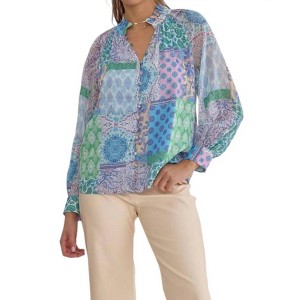 Women's Patchwork Print Long Sleeve Blouse - entro - 1 of 4