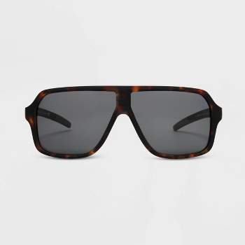 Men's Rubberized Plastic Square Sunglasses with Polarized Lenses - All in Motion Brown/Tortoise Print