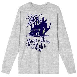 Growing Up Creepie Home is Where the Web Is Adult Athletic Heather Gray Long Sleeve Crew Neck Tee - 1 of 2
