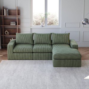 99-Inch Beige L-Shaped Modern Upholstered Sectional Sofa with Three pillows, Corduroy Sectional Sofa for Living Room and Bedroom - 1 of 4