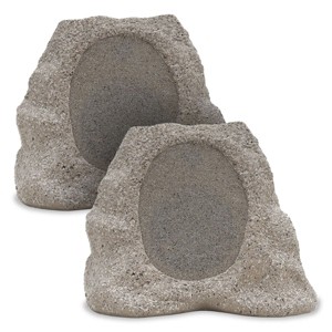 Victrola Rock Speaker Connect Bluetooth Outdoor Speaker with Solar Charging - Pair (Stone) - 1 of 4
