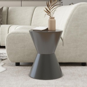 POVISON 14.17" Modern Minimalist Round Side Table, Minimalist End Table, Fiberglass, Gray - 1 of 4