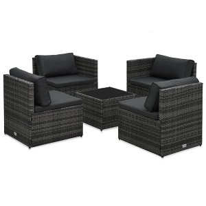 vidaXL Poly Rattan Patio Lounge Set, 5-Piece Set with Cushions, Weather-Resistant and Adjustable for Garden/Patio Use, Gray/Anthracite - 1 of 4