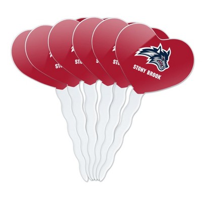 Stony Brook University Seawolves Logo Heart Love Cupcake Picks Toppers Decoration Set of 6