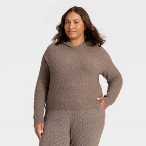 Women's Cashfeel Cable Knit Hooded Pullover Sweater - Auden™ - 1 of 3