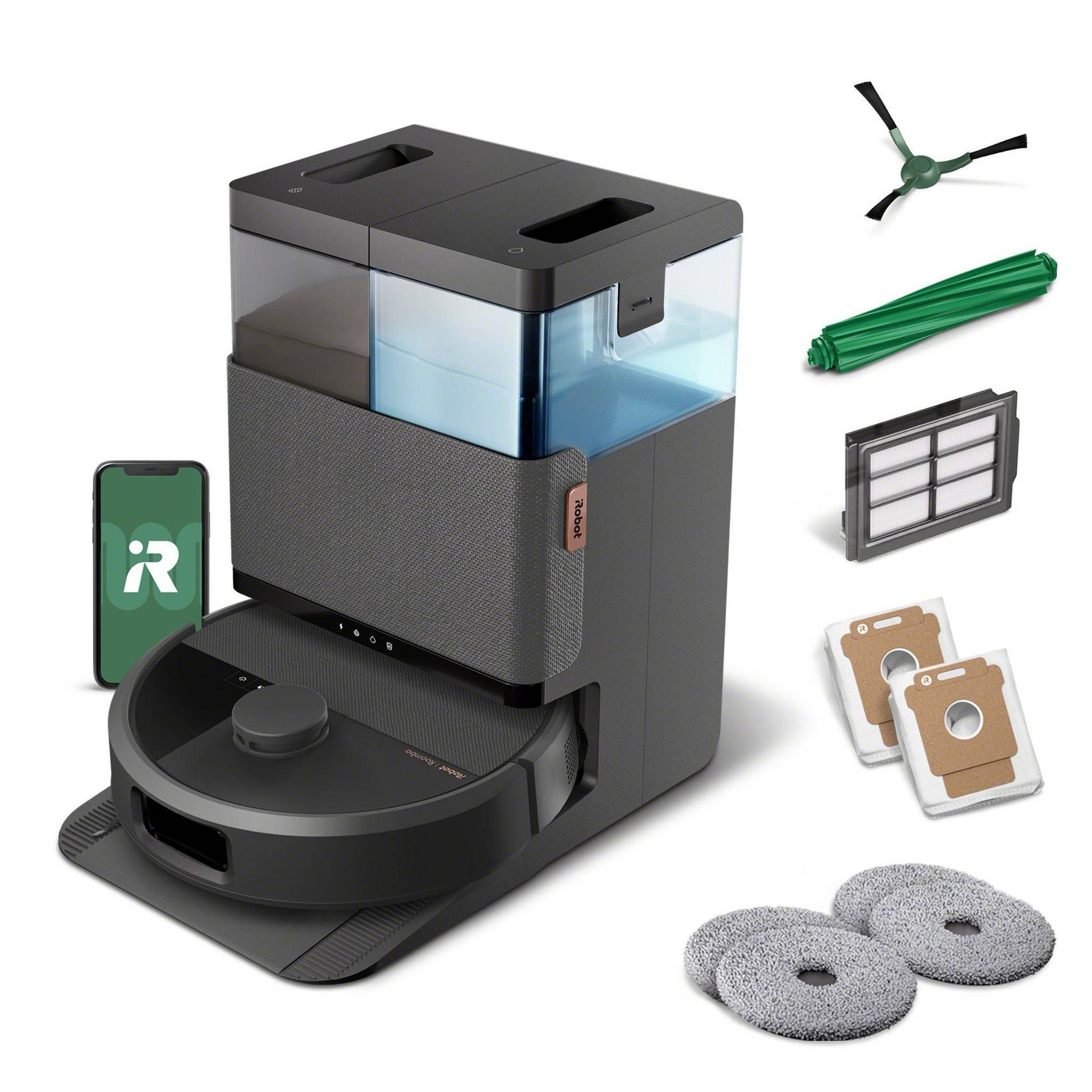 iRobot Roomba Plus 505 Combo Vacuum & Mop + AutoWash Dock Dual Spinning Pads Extend, Pad Wash & Heated Dry, Self-Cleans Black