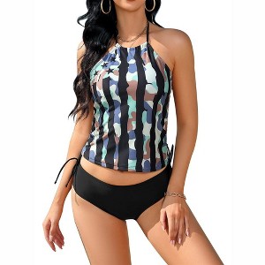 Womens 2 Piece Swimsuits Halter Tankini Sets Summer Beach Wear Tank Swimsuit with Brief - 1 of 4