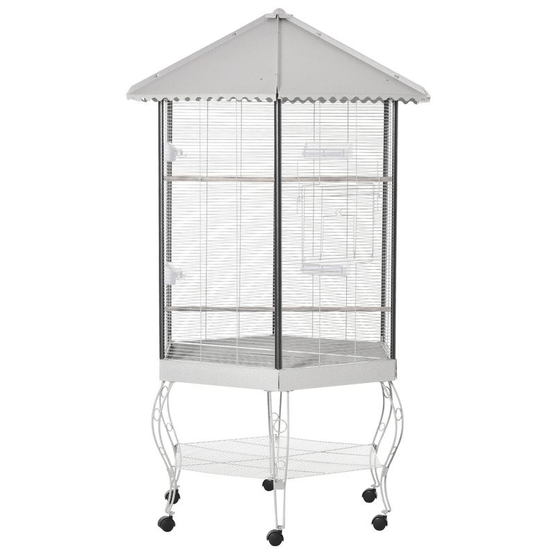 PawHut 77" Flight Bird Cage Hexagon Covered Canopy Portable Aviary With Storage, 1 of 9