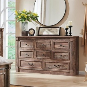 Mastgoal 61" Farmhouse Dresser with 8 Drawers, Rustic Wood Closet Storage with Roman Column for Bedroom - 1 of 4