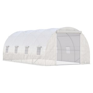 Outsunny 19' x 10' x 7' Walk-In Tunnel Greenhouse with Zippered Door & 8 Mesh Windows, Large Hot House Kit, Galvanized Steel Frame - 1 of 4
