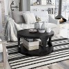 HOMES: Inside + OutSande Farmhouse Round Wood Coffee Table Antique Black: Fixed Shelf, Transitional Style - 2 of 4