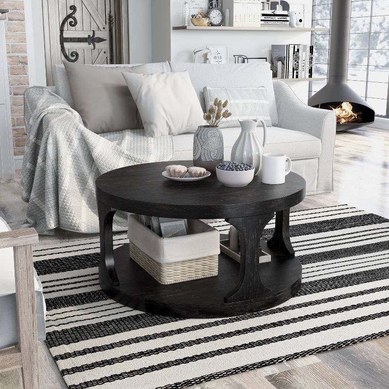 Sande Farmhouse Round Wood Coffee Table Antique Black - HOMES: Inside + Out, 3 of 8