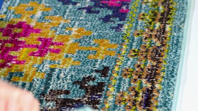 Green Multi Synthetic Square Stain-Resistant Area Rug