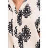 Amaryllis Women’s Short Sleeve Notch Neck Blouse Bold Damask Print Button Front Relaxed Fit Blouse - 3 of 4