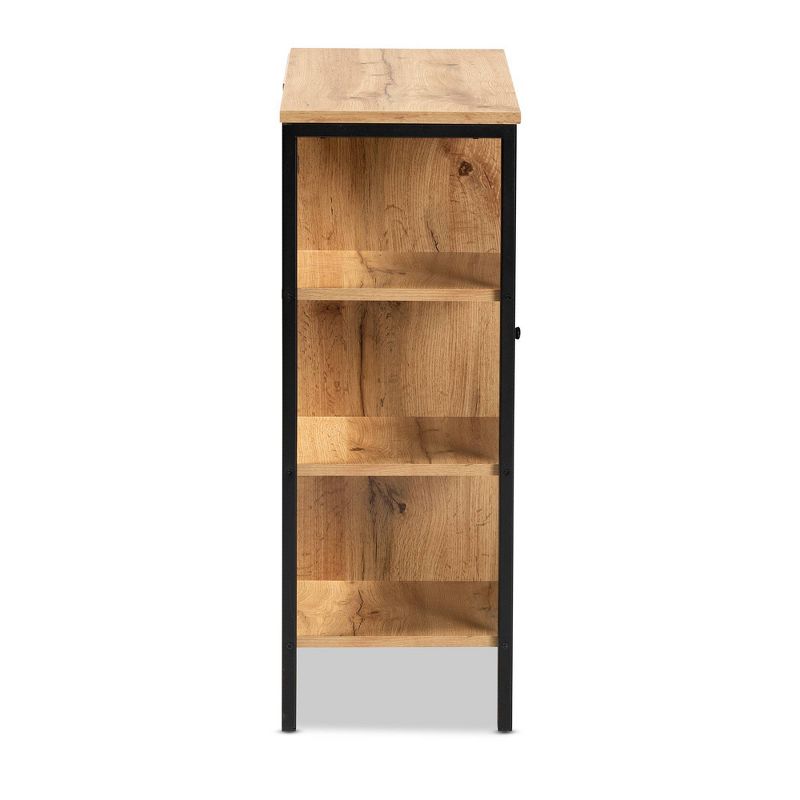 Vander Wood and Metal 1 Door Shoe Storage Cabinet Oak Brown/Black - Baxton Studio, 5 of 12