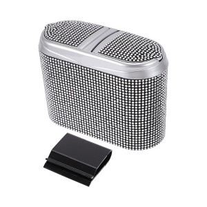 Unique Bargains Car Trash Can Hanging Car Door Rhinestone Plastic Trash Bin White Black 1 Pcs - 1 of 4