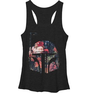 Women's Star Wars Boba Fett Floral Print Helmet Racerback Tank Top - 1 of 3