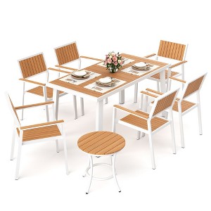 Pamapic 8-Piece Aluminum Outdoor Patio Dining Set with Rectangle Table, Small Side Table and 6-Stackable Chairs - 1 of 4