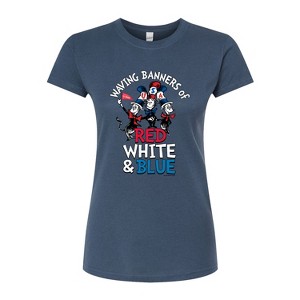 Women's - Dr. Seuss - Cat in the Hat Waving Banners Red White Blue Fitted Graphic T-Shirt - 1 of 4