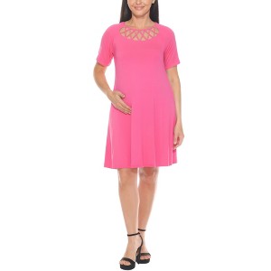 Women's Crisscross Neckline Maternity Dress with Pockets -White Mark - 1 of 3