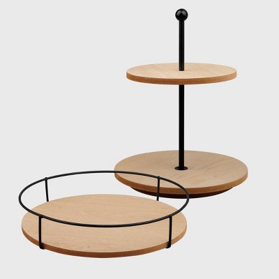 2ct Lazy Susan Tier & Tray Wood - Bullseye's Playground™