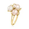 Ross-Simons 6.5-7mm Multicolored Cultured Pearl Flower Ring With Single Diamond in 18kt Gold Over Sterling - 3 of 4