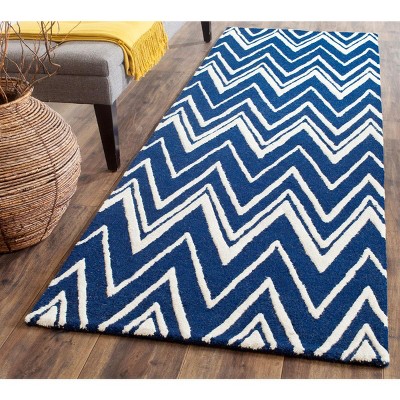 Handmade Navy & Ivory Square Wool Rug with Cotton Backing