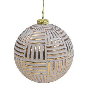 Northlight White and Gold Striped Matte Glass Christmas Ball Ornament 4" (100mm) - 1 of 3
