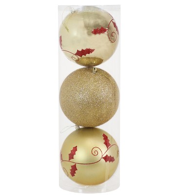 Sunnydaze 6" Shatterproof Sparkle and Shine Christmas Ball Ornament Set - Gold/Red - 3ct
