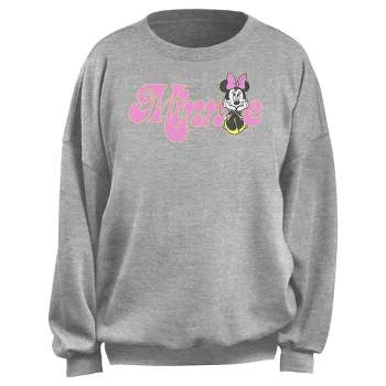 Junior's Minnie Mouse Distressed Retro Pink Logo  Sweatshirt - Heather Gray - X Small