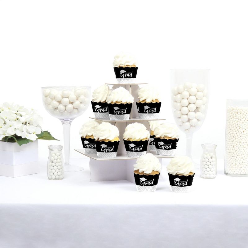 Big Dot of Happiness Black and White Graduation Party Decorations - Party Cupcake Wrappers - Set of 12, 2 of 5