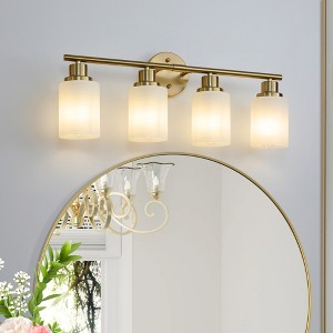 DOMETOUR 24 Modern 4-Light Vanity Wall Sconce, Golden Finish with Frosted Glass Shades for Bathroom or Hallway Lighting (No Bulbs) - 1 of 4