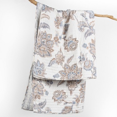 Selesta Blue and Taupe Cotton Reversible Quilted Throw