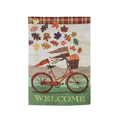 Evergreen Garden Flag Fall Bicycle Suede Double Sided Indoor Outdoor Decor 18" x 12.5"