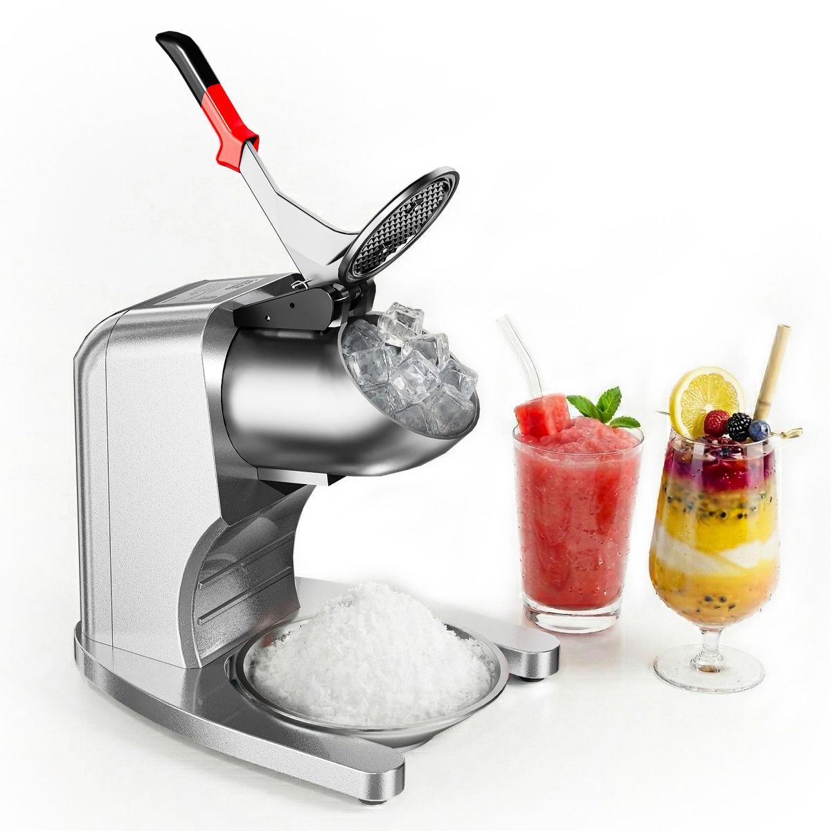 Commercial Electric Ice Crusher & Snow Cone Maker, 350W, 250 lb/hr, 4 Stainless Steel Blades & Bowl