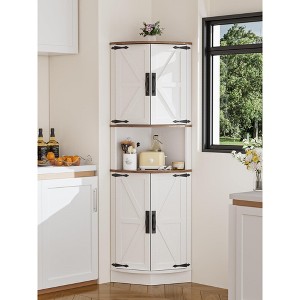 Tall, Narrow Farmhouse Corner Cabinet with Doors and Storage Shelves, Multi-Purpose Cabinet - 1 of 4