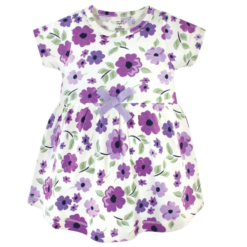 Touched by Nature Baby and Toddler Girl Organic Cotton Short-Sleeve Dresses 2pk, Purple Garden, 4 of 5