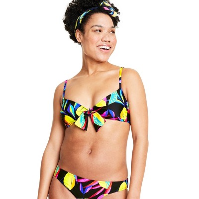 Women's Lemon Print Tie-Front Bikini Top - Tabitha Brown for Target Black