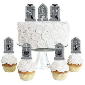 Big Dot of Happiness Creepy Cemetery - Dessert Cupcake Toppers - Spooky Halloween Tombstone Party Clear Treat Picks - Set of 24 - 1 of 4
