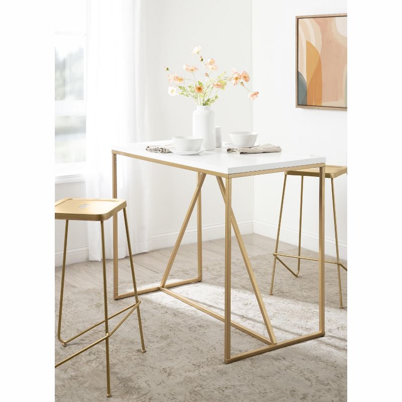 Kate and Laurel Truss Rectangle MDF Pub Table, 42x24x36, White and Gold, 6 of 9